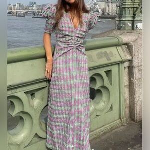 ZARA seersucker midi dress size Large